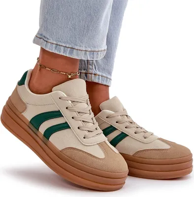 Zdjęcie produktu dla Sneakersy Damskie Na Platformie Beżowo-Zielone Nesonice 39