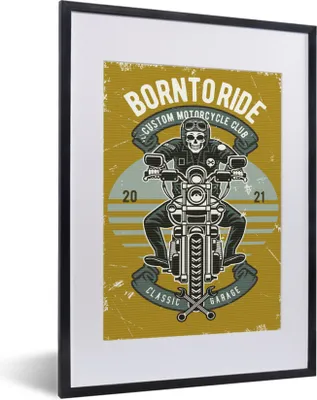Produktbild von MuchoWow® MuchoWow® Gerahmtes Poster Mancave - Motor - Skelett - Vintage 30x40 cm - Poster mit zchwarzem Bilderrahmen - Wandposter Schlafzimmer