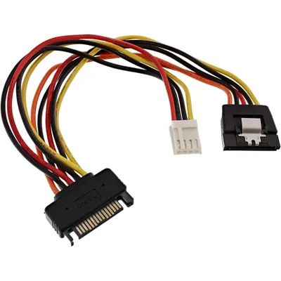 Produktbild von InLine SATA Stromadapapterkabel, SATA BU an SATA ST + 8,89cm (3,5") Stecker, SATA 15-Pin, SATA 15-Pin, 0,15 m, Stecker, Buchse, Mehrfarbig