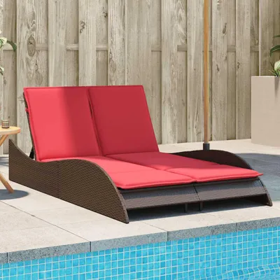 Produktbild von CLORIS Sonnenliege mit Kissen Braun 114x205x73 cm Poly Rattan - Gartenliegen 368294