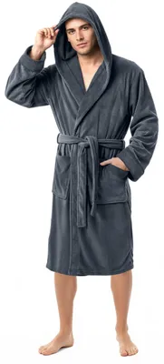 Produktbild von NY Threads Herrenbademantel mit Kapuze, Fleece, lang, Wellness-Bademantel, GRAU
