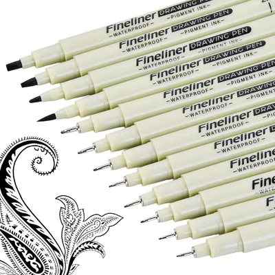 Productafbeelding van Micron Fineliner - Set van 12 - Fijne kunstpunt - Set waterdichte zwarte inkt - Technische tekenstiften - Zwart - Design