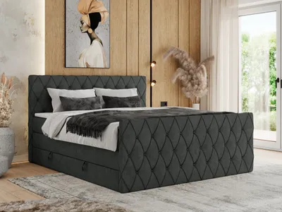 Produktbild von MKS MEBLE Boxspringbett 180 x 200 cm mit Bettkasten, Bett 180 x 200 cm mit Matratze H4, Boxspringbett 180 x 200 cm mit Topper - Miren King Duo - Dunkelgrau Strukture - H4