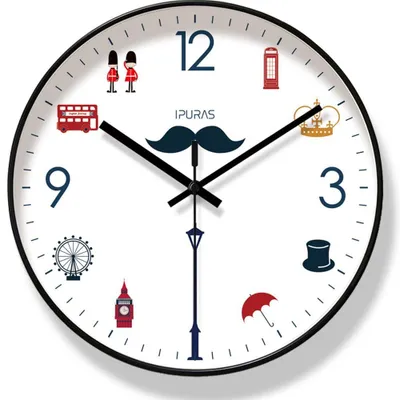 Wanduhr 25 cm, stille Nicht-Tick-Uhr, Britischer Stil