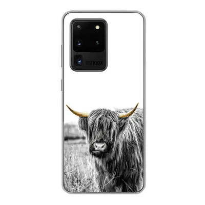 Produktbild von MuchoWow® Handyhülle Schutzhülle Hülle für Samsung Galaxy S20 Ultra Schottischer Highlander - Gold - Schwarz - Weiß Silikon Softcase Handy Hülle - Karteninhaber