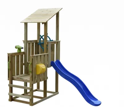 Produktbild von Prestige Garden Natur Spielturm Pirate KDI, Kiefer Holz Spielhaus mit 60 cm und 90 cm Podest, Kesseldruckimprägniert, Stabile Konstruktion, Individuell Erweiterbar, Rutschen Zubehör Möglich