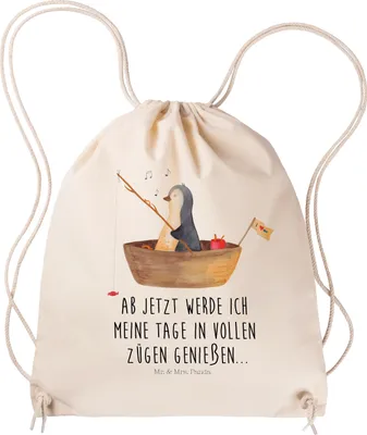 Produktbild von Mr. & Mrs. Panda gym tasche Pinguin Angelboot - Transparent - Geschenk, Jutebeutel, Beutel, Boot, Angeln, Motivation, Optimistisch, sporttasche klein, Trennung