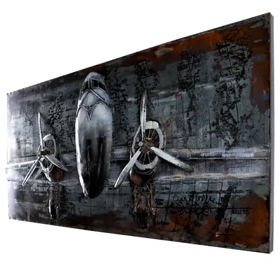 Produktbild von Wandbild Metallbild Flugzeug 3D Relief Unikat hangefertigt Bild B=120cm