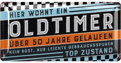 Produktbild von Retro Blechschild 50 Geburtstag Schild, 50 JAHRE OLDTIMER, Alternative zu Geburtstagskarte 50, witziges Geschenk 50 Geburtstag Mann, Metallschild
