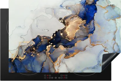 Produktbild von KitchenYeah© Herdabdeckplatte Marmor - Blau - Gold , 80x52cm, Küche Deko, Glaskeramikkochfeld Herdabdeckung, Abdeckplatte fùr Kochfeld