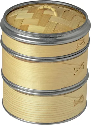 Dampfgarer 3-teilig, Ø 13 cm, Bambus-Holz, braun