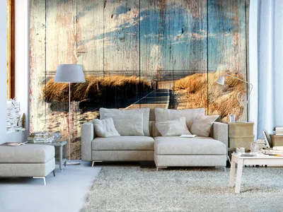 Produktbild von Vlies Fototapete Ausblick auf Strand und Meer 400x280 cm Tapeten Wandtapete XXL Landschaft Natur Holz See c-C-0055-a-d