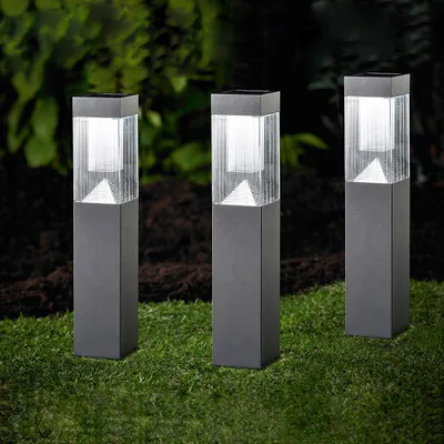 Produktbild von MeLiTec 3er-Set Solar-Gartenleuchte SO27-1, Edelstahl anthrazit, LED-Outdoor-Solarlampe, 34 cm hoch, Gartenlampe, bis zu 8h Leuchtdauer