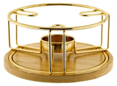 Productafbeelding van RVS theewarmer met houten onderzetter, 14 x 7 cm, goudkleurig