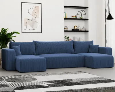 Produktbild von Idohome Ecksofa-Wohnzimmer Sofa mit Schlaffunktion und Bettkasten, Eckcouch, Polstermöbel, Sofa, Couch modern in Farbe Dunkelblau Poso 05 U Form Piano