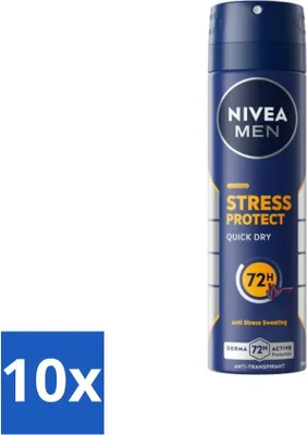 Image de Nivea - Homme - Déodorant - Spray - Stress Protect - 150 ml - Pack avantage - 10 pièces