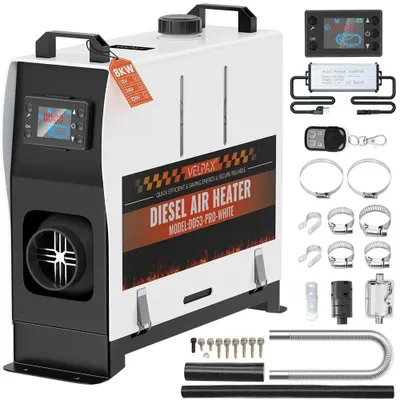 Image de Chauffage diesel 8 kW - 220 V, chauffage stationnaire - Télécommande LCD - Température réglable de 18 à 40 °C - Portable, adapté pour camping-car, bateau, maison