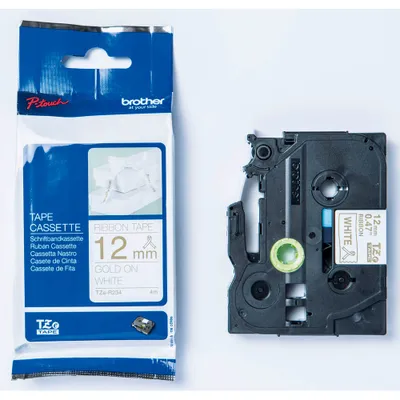 Obrázek produktu pro bratrská textilní popisovací páska TZe-R234 TZER234, 12 mm zlatá na bílém podkladu