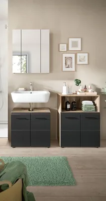 Produktbild von Badezimmer-Set >Ice< in Nox Oak / Schwarz - 135x185x30cm (BxHxT)