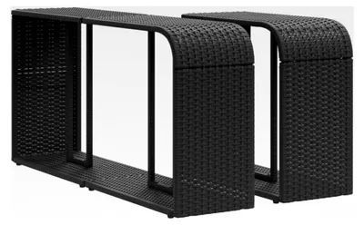 Produktbild von 2 Stück Outdoor Regal, Standregal mit viel Stauraum, Gartenregal mit Stahlrahmen, Terrassenregal für den Außenbereich, Schwarz Poly Rattan