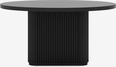 Produktbild von Runder schwarzer Holzcouchtisch 80x45cm gerillt Vaik - Schwarz