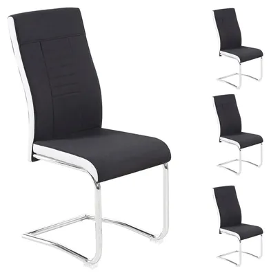 Produktbild von 4er Set Esszimmerstuhl ALBA Küchenstuhl Schwingstuhl, Stoffbezug in schwarz und weiß, Metallgestell in Chrom