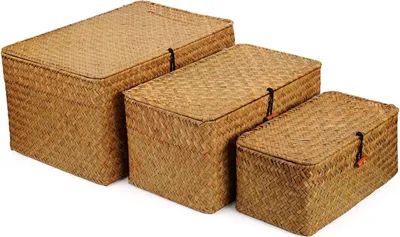 Image de Panier de rangement Rieten avec couvercle, matériau naturel