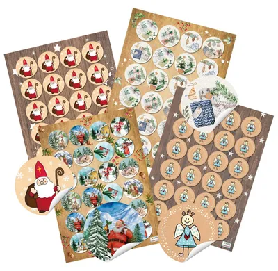 Produktbild von 96 weihnachtliche Sticker Etiketten zu Weihnachten als Geschenkaufkleber für Pakete und Karten