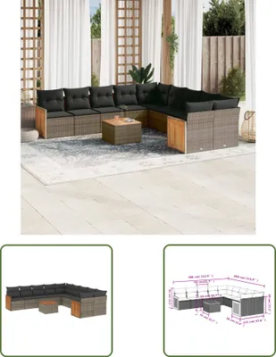 Produktbild von The Living Store 11-tlg. Garten-Sofagarnitur mit Kissen Grau Poly Rattan