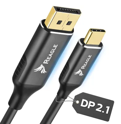 Obrázek produktu pro Reagle USB-C na DisplayPort 2.1 kabel 2 m – 16K@60Hz, 8K@120Hz, 4K@240Hz, HDR, Plug & Play, kompatibilní s notebookem, tabletem a smartphonem