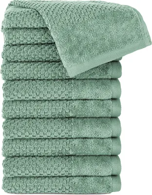 Produktbild von Pure Label 10-TLG Gästehandtücher 30x50 cm mit Aufhängeschlaufe aus 100% Baumwolle, saugstark und weich | 10 Gästehandtücher Grün - Salbei, 30x50cm