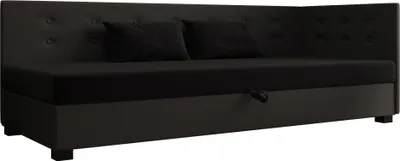 Obrázok produktu pre AURA SOFA Boxspring posteľ OLAF PLUS 90x195 Kompletná sada s matracom Bonell, čalúnená posteľ s úložným priestorom – tmavošedá/čierna, SAWANA 05/14