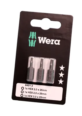 Obrázok produktu pre Wera 840/1 Z Set SB SiS Hex bit 2.0 mm, 2.5 mm, 3 mm Tool steel alloyed, hardened D 6.3 3 pc(s)