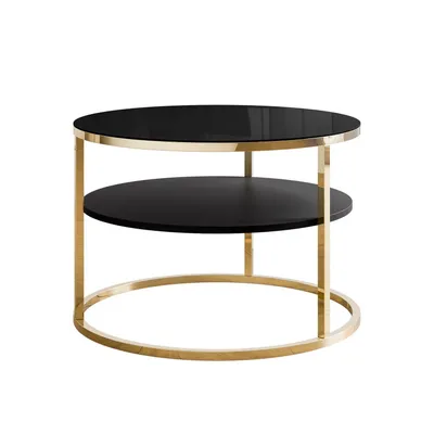 Produktbild von Couchtisch CIRI GLASS mit Ablage und Gestell, Gold chrom / Schwarzes Glass