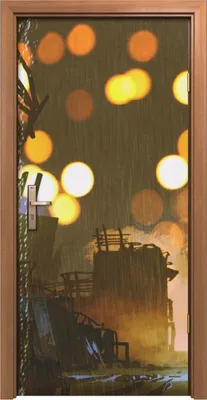 Produktbild von Türposter 90x200 cm Türaufkleber Türtapete Türfolie Klebefolie regnerische Nacht Frau mit Regenschirm