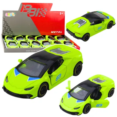 Produktbild von Sportwagen mit Rückziehmechanismus, Metall, Neongrün, Maßstab 1:43