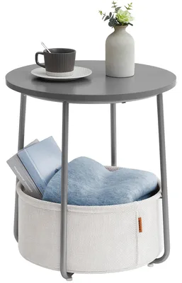 Produktbild von VASAGLE Beistelltisch rund, Korb aus Stoff, Stauraum für Wohnzimmer