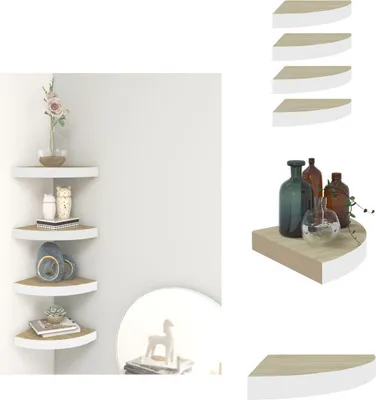 Immagine prodotto di vidaXL Mensole galleggianti ad angolo 4 pz. In MDF bianco e rovere 35x35x3,8 cm - Mensole a muro