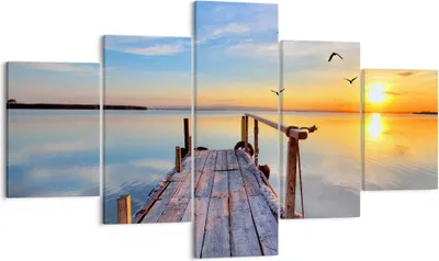 Produktbild von Bild auf Leinwand - Leinwandbild - See Natur Brücke Vögel - 125x70cm - Wand Bild - Wanddeko - Leinwanddruck - Bilder - Kunstdruck - Wanddekoration - Leinwand bilder - Wandkunst - EA125x70-2402