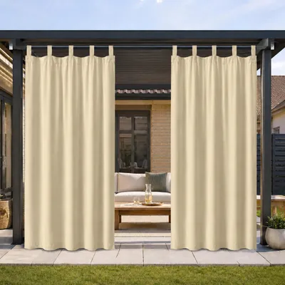 Immagine prodotto di Tende oscuranti impermeabili per esterni, protezione solare, con passanti removibili, 1 pezzo, dimensioni 132x274 cm, color beige