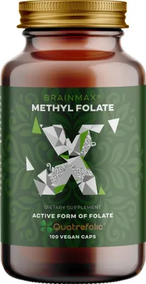 Zdjęcie produktu dla BrainMax Methyl Folate, Aktywny kwas foliowy w formie aktywnej, 400 mcg, 100 kapsułek roślinnych