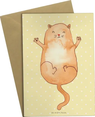 Produktbild von Mr. & Mrs. Panda Glückwunschkarte Katze Umarmen - Gelb Pastell - Geschenk, dankeskarten, Cat, hochzeitskarten, weihnachtskarten, Familie, einladungskarten, Liebe, Mietze
