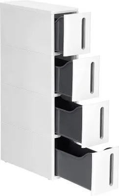 Produktbild von Famanu Trolley mit Rollen - Schmal und platzsparend - 4 Schubladen - Weiß/Grau