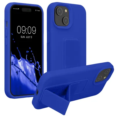 Produktbild von kwmobile Handyhülle für Apple iPhone 15 Hülle - TPU Silikon Case mit Fingerhalter und Stand - Schutzhülle Cover in Baltik Blau