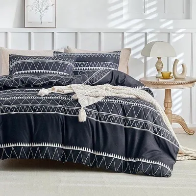 Produktbild von Unyqoos® Mikrofaser-Bettwäsche-Set 240×220 cm – Boho-Design, Schwarz, inkl. 2 Kissenbezüge 50×80 cm