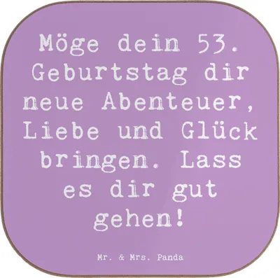 Produktbild von Mr. & Mrs. Panda Tassenuntersetzer Spruch 53. Geburtstag Abenteuer - Lavendeltraum - Geschenk, Glück, Coaster, Geburtstagsgeschenk, Happy Birthday, Holzuntersetzer, Alter