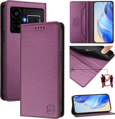Produktbild von Lederhülle für Realme GT5 204W/Realme GT5 Hülle Flip Brieftasche Kartenfächern Ständer Schutzhülle Lila