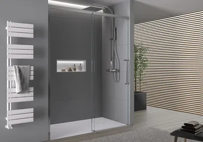 Produktbild von Nischendusche mit Schiebetür Soft-Close DX906 FLEX Chrom - 8 mm Nano Echtglas  - Breite wählbar, Breite:1400 mm