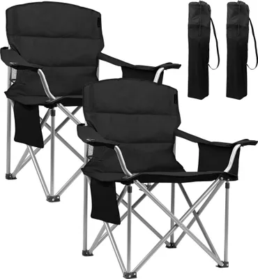 Produktbild von TRVLMORE Campingstühle - Klappbar - 2 Stück - XL - Faltstühle - 150 kg Tragkraft - Getränkehalter - Kühlfach - Seitentasche - Klappstuhl - Schwarz