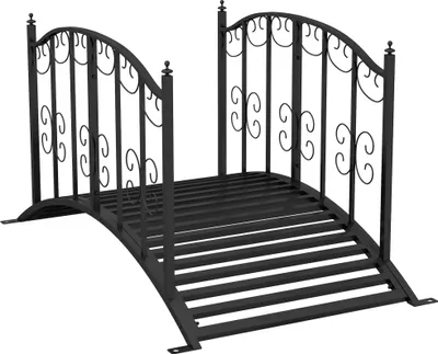 Produktbild von Outsunny Gartenbrücke Stahl 1,19 m Teichbrücke mit Geländer Zierbrücke mit Blumenmuster Dekobrücke bis 120 kg für Balkon, Terrasse, Schwarz